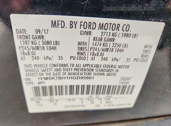 1FM5K7BH1HGD95901 2017 FORD EXPLORER Black 