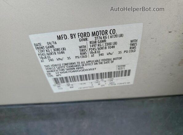 1FM5K7D80GGD03527 2016 FORD EXPLORER Silver 