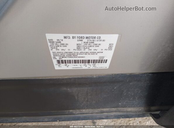 1FM5K7D80JGC85991 2018 FORD EXPLORER Silver ძრავის განყოფილების ხედი