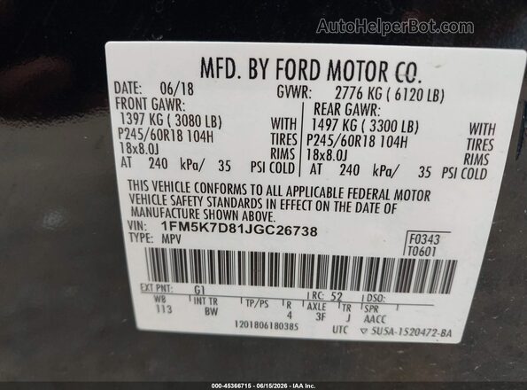 1FM5K7D81JGC26738 2018 FORD EXPLORER Черный Вид подкапотного пространства