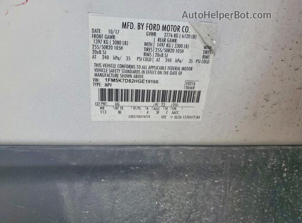 1FM5K7D82HGE19166 2017 FORD EXPLORER White Вид підкапотного простору