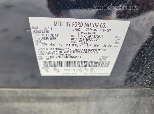 1FM5K7D82JGC64382 2018 FORD EXPLORER Black 