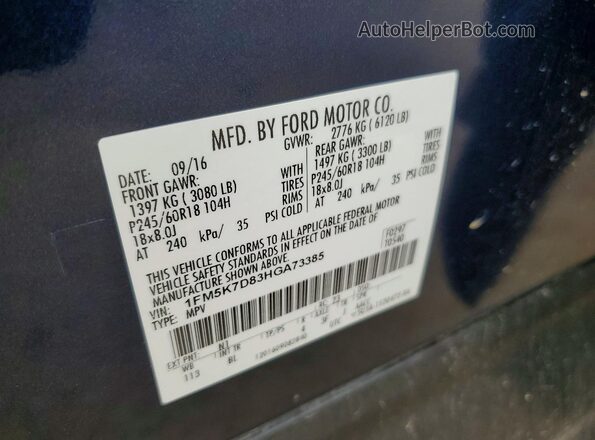 1FM5K7D83HGA73385 2017 FORD EXPLORER Blue 