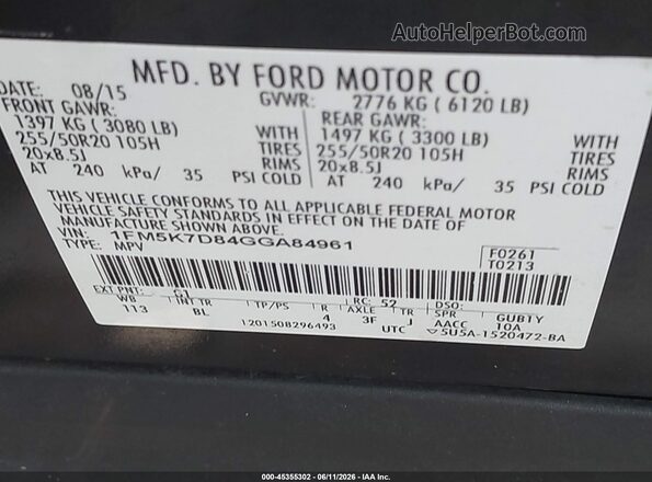 1FM5K7D84GGA84961 2016 FORD EXPLORER Black ძრავის განყოფილების ხედი
