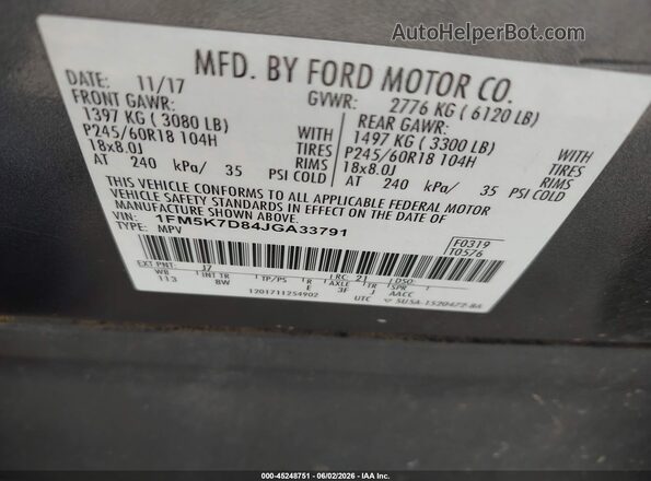 1FM5K7D84JGA33791 2018 FORD EXPLORER Gray ძრავის განყოფილების ხედი