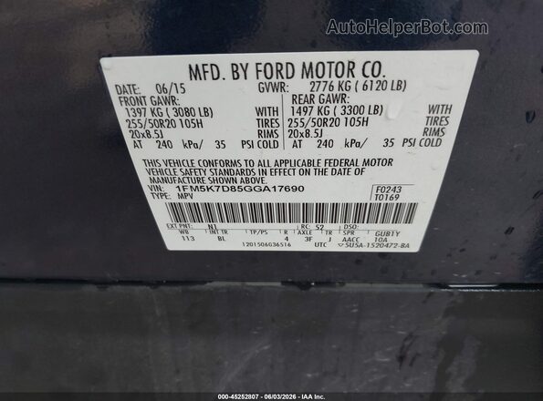 1FM5K7D85GGA17690 2016 FORD EXPLORER Blue Շարժիչի բաժամունքի տեսք