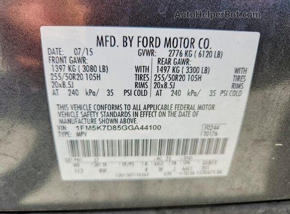 1FM5K7D85GGA44100 2016 FORD EXPLORER Charcoal VIN კოდის სტიკერის ხედი