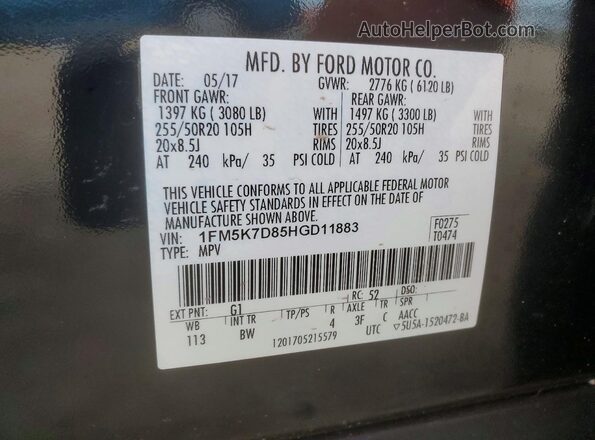 1FM5K7D85HGD11883 2017 FORD EXPLORER Black 