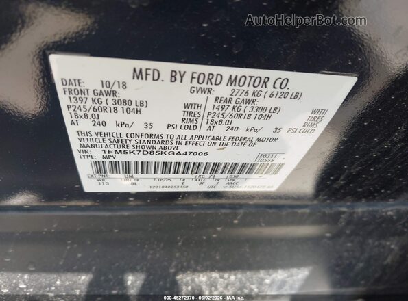 1FM5K7D85KGA47006 2019 FORD EXPLORER Черный Вид подкапотного пространства