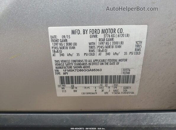 1FM5K7D86GGA95363 2016 FORD EXPLORER Gray Вид підкапотного простору