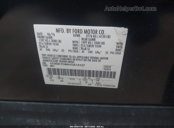 1FM5K7D86HGA12127 2017 FORD EXPLORER Black Engine compartment view