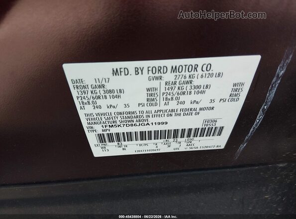 1FM5K7D86JGA11999 2018 FORD EXPLORER Бордовый Вид подкапотного пространства