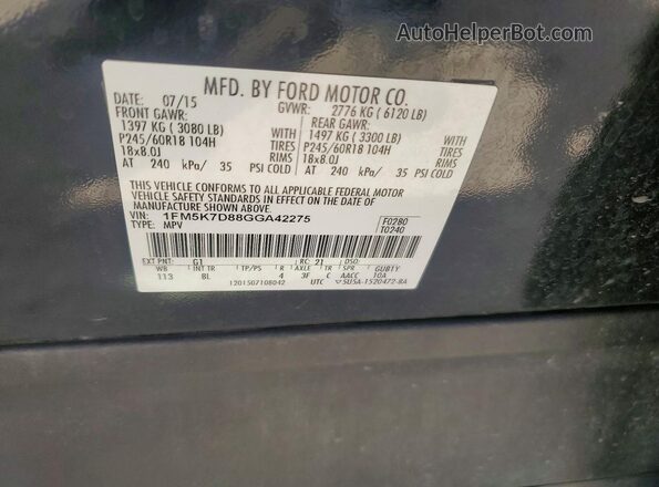 1FM5K7D88GGA42275 2016 FORD EXPLORER Black Widok naklejki z numerem VIN