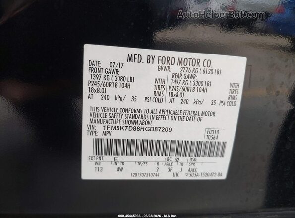 1FM5K7D88HGD87209 2017 FORD EXPLORER Black ძრავის განყოფილების ხედი