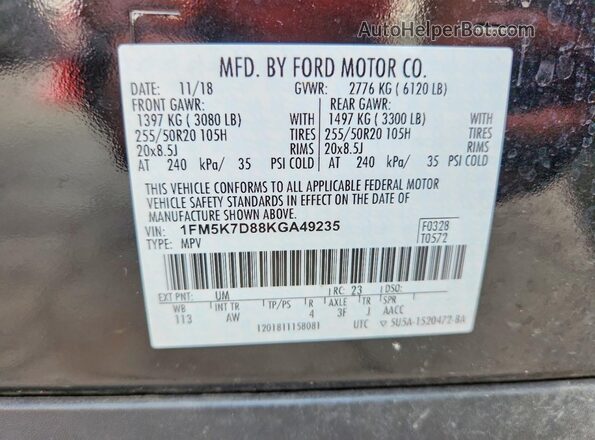 1FM5K7D88KGA49235 2019 FORD EXPLORER Black 
