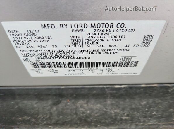 1FM5K7D89JGA40963 2018 FORD EXPLORER Silver ძრავის განყოფილების ხედი