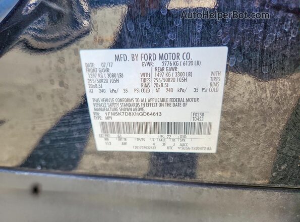 1FM5K7D8XHGD64613 2017 FORD EXPLORER Black Widok naklejki z numerem VIN