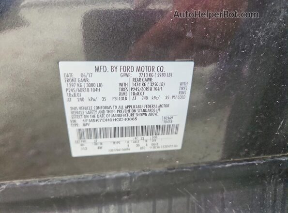 1FM5K7DH0HGD40885 2017 FORD EXPLORER Gray 