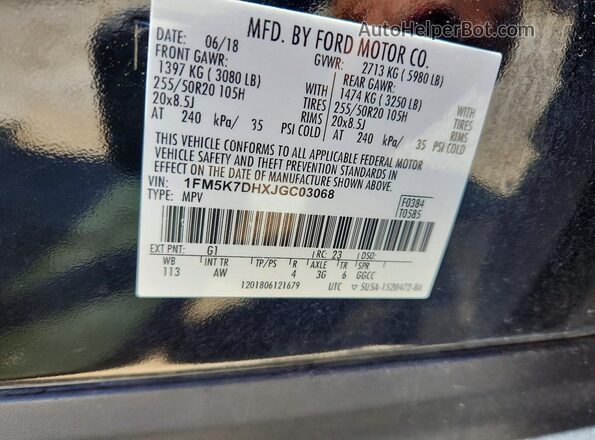 1FM5K7DHXJGC03068 2018 FORD EXPLORER Black 