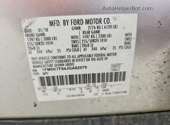 1FM5K7F84JGA82079 2018 FORD EXPLORER Silver 