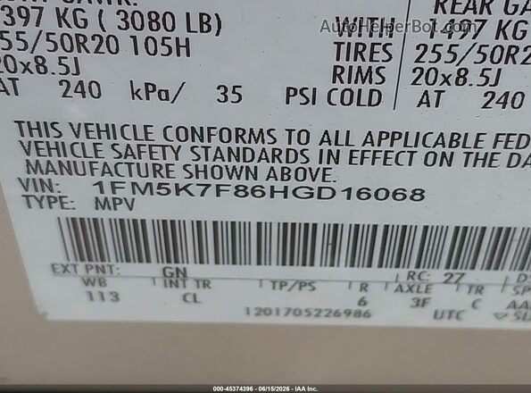 1FM5K7F86HGD16068 2017 FORD EXPLORER Gold Engine compartment view