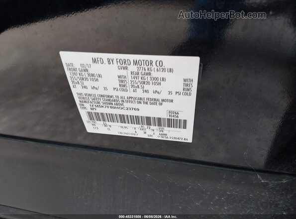 1FM5K7F89HGC23769 2017 FORD EXPLORER Black 
