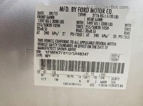1FM5K7F8XGGA88347 2016 FORD EXPLORER Silver 