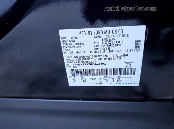 1FM5K7F8XKGA44924 2019 FORD EXPLORER Black 