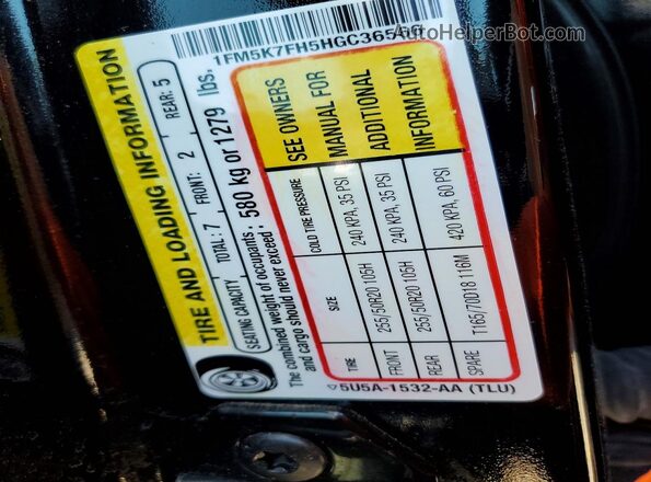 1FM5K7FH5HGC36566 2017 FORD EXPLORER Black VIN sticker view