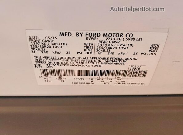 1FM5K7FH6GGA01365 2016 FORD EXPLORER White 