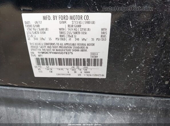 1FM5K7FH6HGD78375 2017 FORD EXPLORER Black Вид підкапотного простору
