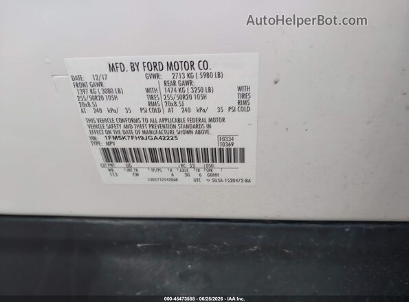 1FM5K7FH9JGA42225 2018 FORD EXPLORER Белый Вид подкапотного пространства