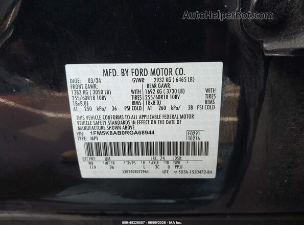 1FM5K8AB0RGA68944 2024 FORD POLICE INTERCEPTOR Black Vista del compartimento del motor