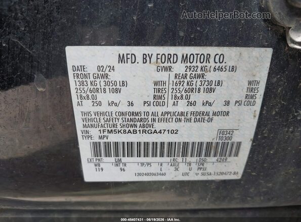 1FM5K8AB1RGA47102 2024 FORD POLICE INTERCEPTOR Black Engine compartment view