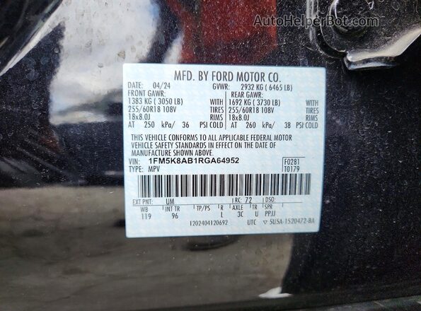 1FM5K8AB1RGA64952 2024 FORD EXPLORER Black 