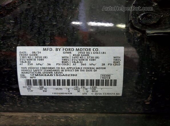 1FM5K8AB1SGA02392 2025 FORD EXPLORER Черный 