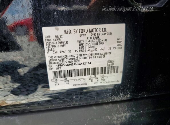 1FM5K8AB2NGA42114 2022 FORD EXPLORER White Вид наклейки з VIN-кодом