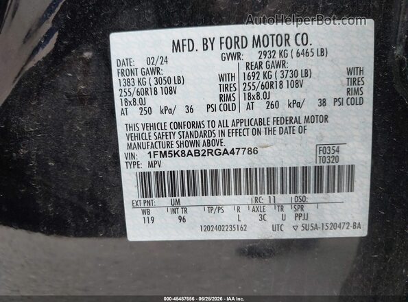 1FM5K8AB2RGA47786 2024 FORD POLICE INTERCEPTOR Black Widok komory silnika