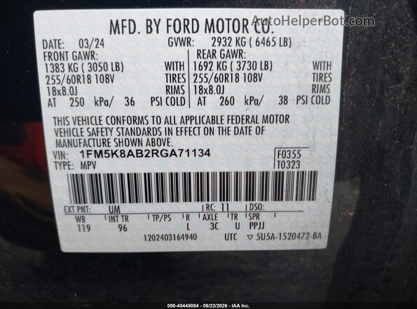 1FM5K8AB2RGA71134 2024 FORD POLICE INTERCEPTOR Black Engine compartment view