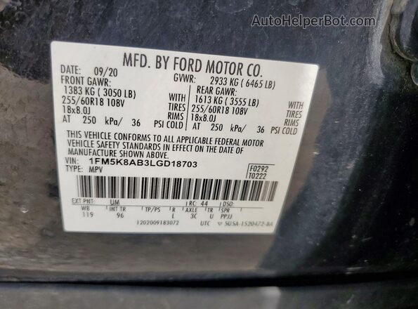 1FM5K8AB3LGD18703 2020 FORD EXPLORER Черный Панорамный вид салона 360°