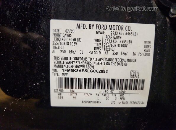 1FM5K8AB5LGC62893 2020 FORD EXPLORER Black VIN sticker view