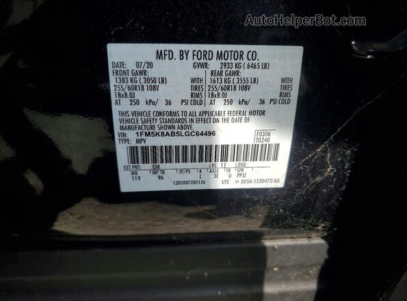 1FM5K8AB5LGC64496 2020 FORD EXPLORER Black VIN կոդի պիտակի տեսք
