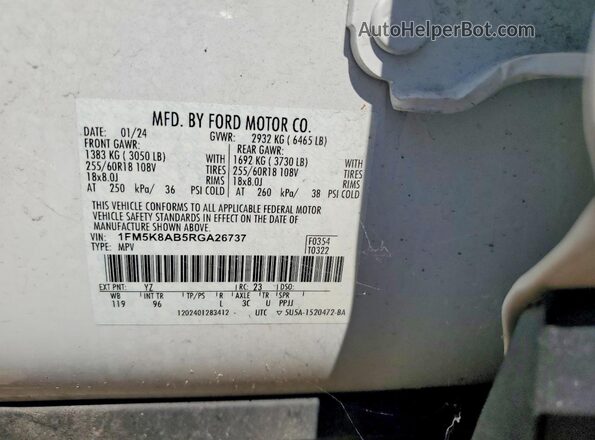 1FM5K8AB5RGA26737 2024 FORD EXPLORER White 
