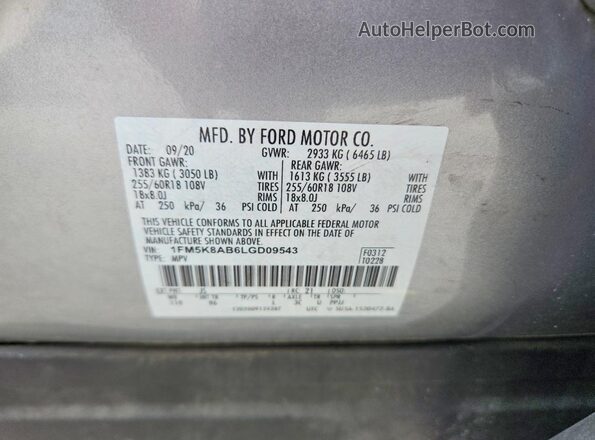 1FM5K8AB6LGD09543 2020 FORD EXPLORER Silver 