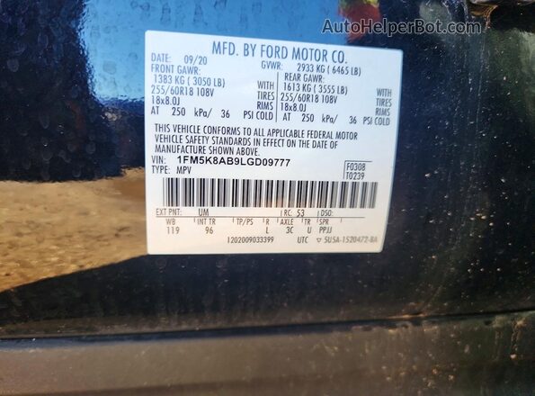 1FM5K8AB9LGD09777 2020 FORD EXPLORER Black Vista del compartimento del motor