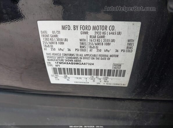 1FM5K8AB9MGA87324 2021 FORD POLICE INTERCEPTOR Black 