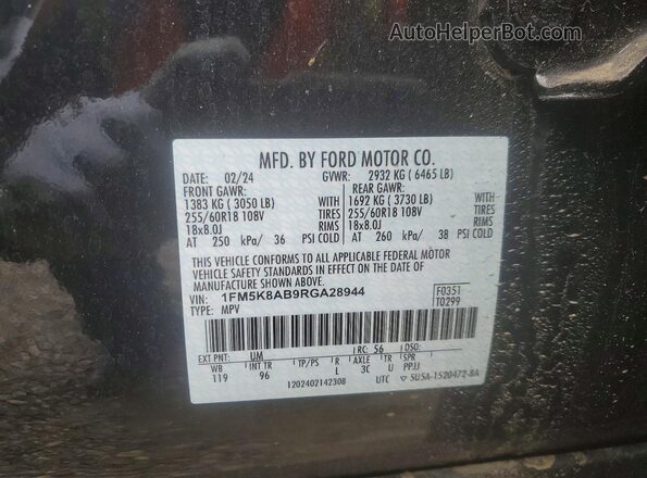 1FM5K8AB9RGA28944 2024 FORD EXPLORER Black VIN կոդի պիտակի տեսք