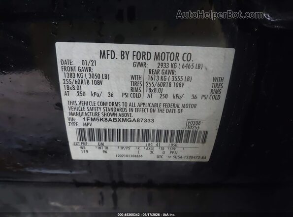 1FM5K8ABXMGA87333 2021 FORD POLICE INTERCEPTOR Black Շարժիչի բաժամունքի տեսք