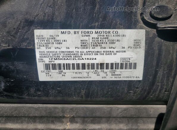 1FM5K8AC2LGA18224 2020 FORD EXPLORER Black 
