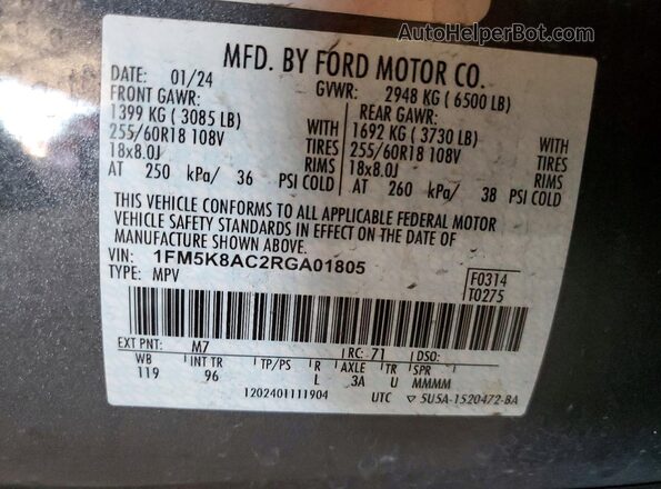 1FM5K8AC2RGA01805 2024 FORD EXPLORER White Widok komory silnika